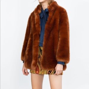 colored faux fur coat zara